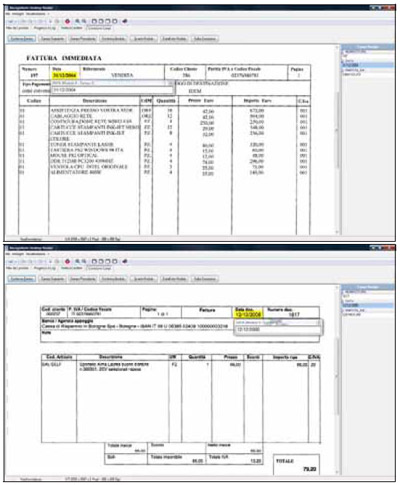 Example of unstructured document recognition (Invoices): notice how the same 'date' field has been identified in completely different positions 