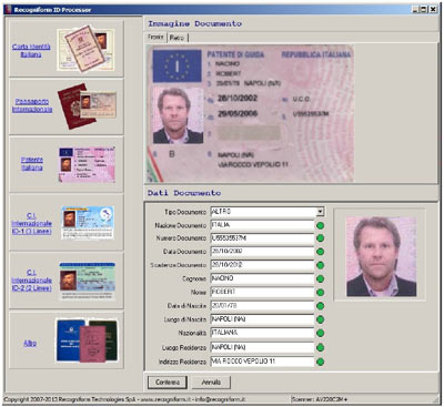 Lettura ottica applicata ai documenti d'identità, patente e passaporto