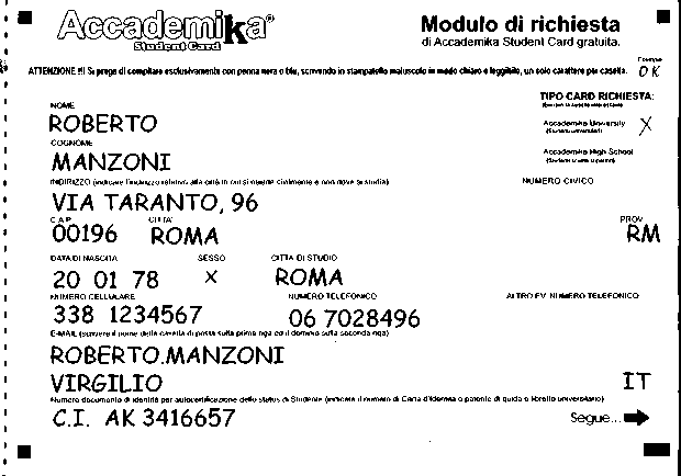 Case study: Lettura ottica moduli richiesta carta fedeltà