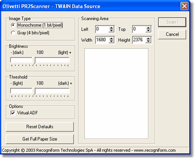 Recogniform TWAIN DRIVER for olivetti PR2 Scanner