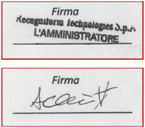 Un tradizionale sistema OMR, basato sulla percentuale di annerimento, nel primo caso sarebbe tratto in inganno dal timbro e darebbe per buona la presenza della firma in entrambi i casi.