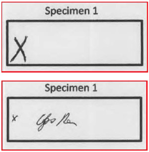 Poichè la quantità di inchiostro, cioè pixel neri, è la medesima in entrambe le aree, un normale sistema OMR darebbe per buona la presenza o l'assenza della firma in entrambi i casi: sarebbe impossibile trovare una soglia discriminante!